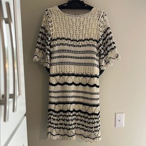 Zara crochet short sleeve dress two tone patterned